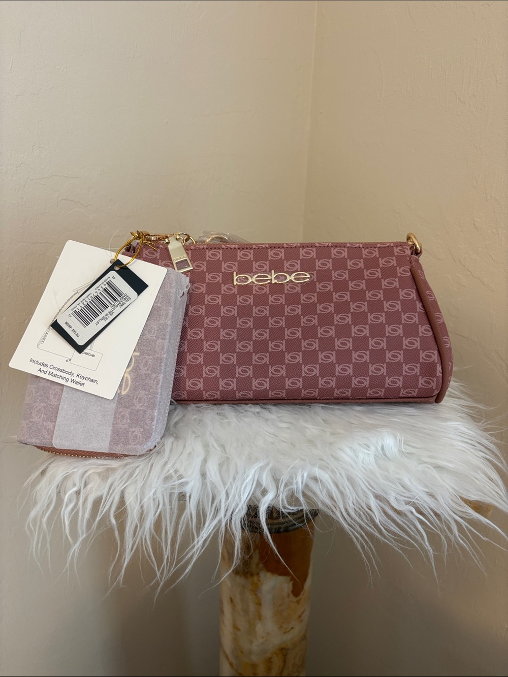NWT Bebe Adela Baguette Crossbody Bag Set in Dark Blush.